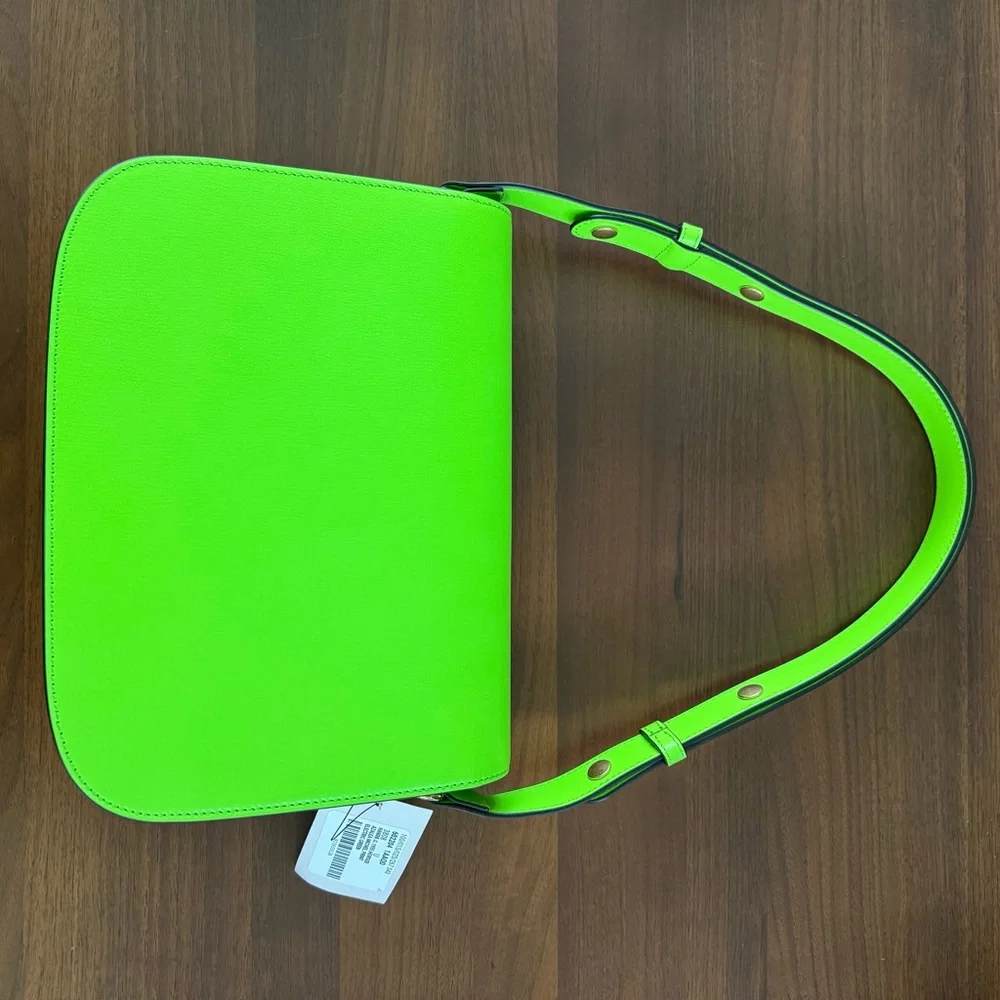 Gucci Horsebit 1955 Shoulder Bag Purse Neon Green Leather NWT Pristine Rare